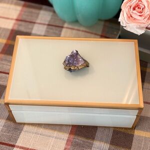 White Glass and Gold Amethyst Geode Jewelry Storage Box